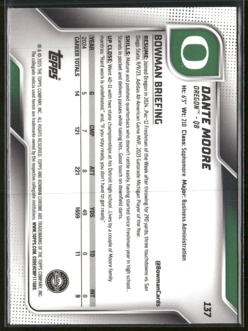 2025 Bowman U C Lime Green Mini-Diamond Refractor Dante Moore #/275 #137