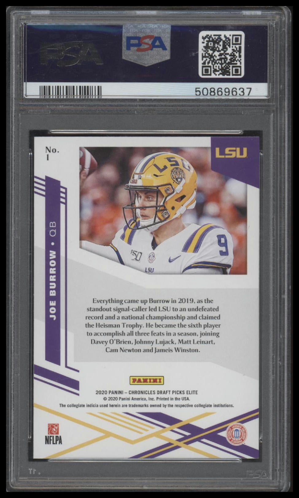 2020 Panini Chronicles Draft Picks Elite Rookies Elite Rookies Joe Burrow 10 PSA
