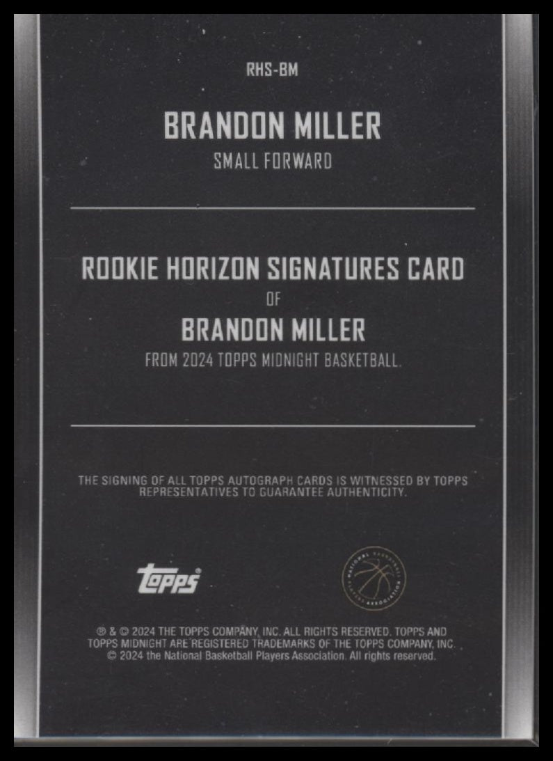 2023-24 Topps Midnight Rookie Horizon Signatures Brandon Miller Auto #RHS-BM