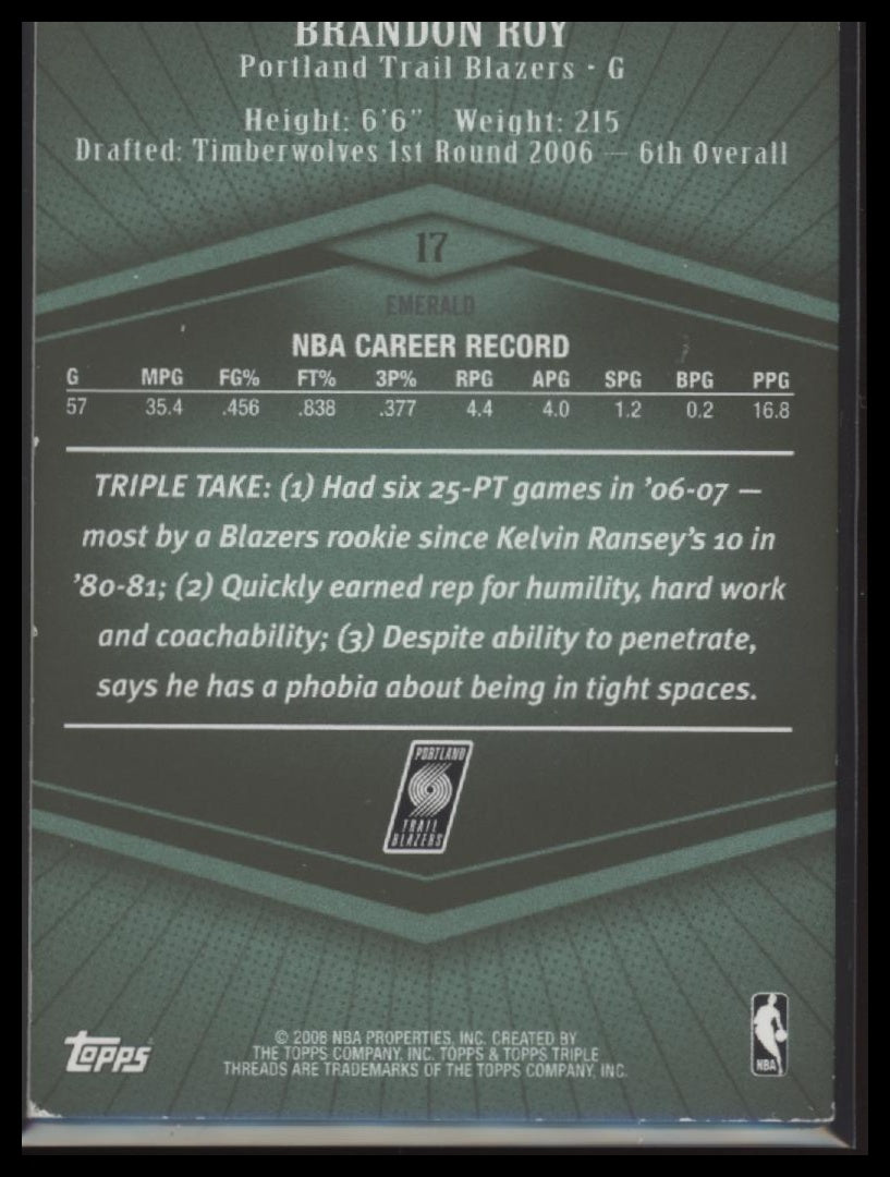 2007-08 Topps Triple Threads Emerald Brandon Roy #/66 #17