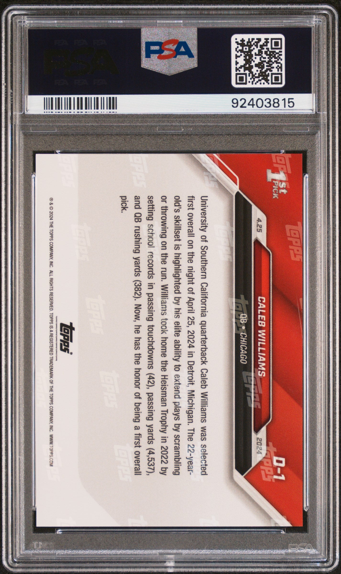 2024 Topps Now Caleb Williams 10 PSA #D1