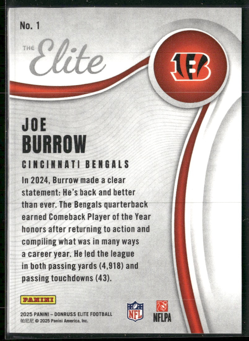 2025 Donruss Elite The Elite Red Joe Burrow #/99 #1