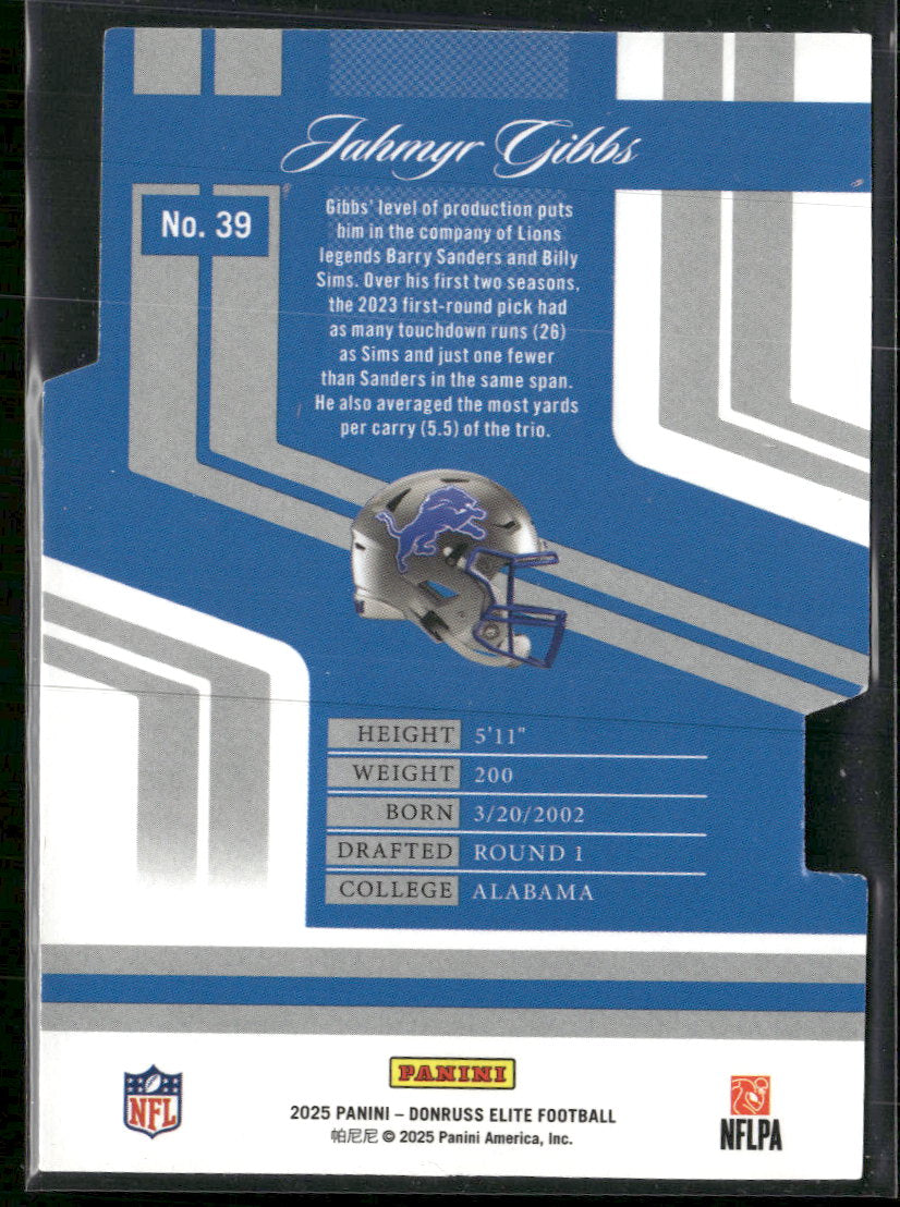 2025 Donruss Elite 2007 Elite Aspirations Die Cuts Jahmyr Gibbs #/99 #39