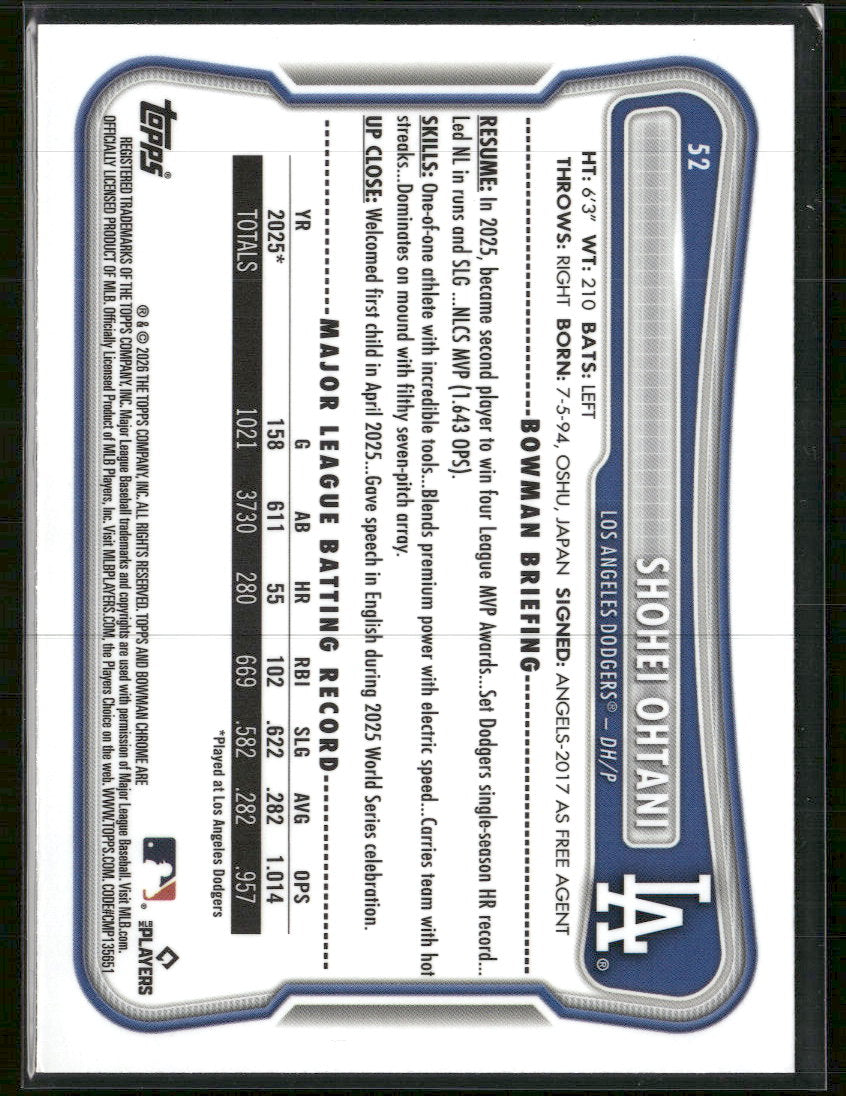2026 Bowman Chrome Mojo Refractors Shohei Ohtani #52
