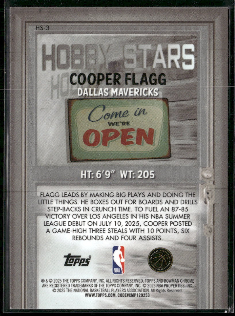 2025-26 Bowman Hobby Stars Cooper Flagg #HS-3
