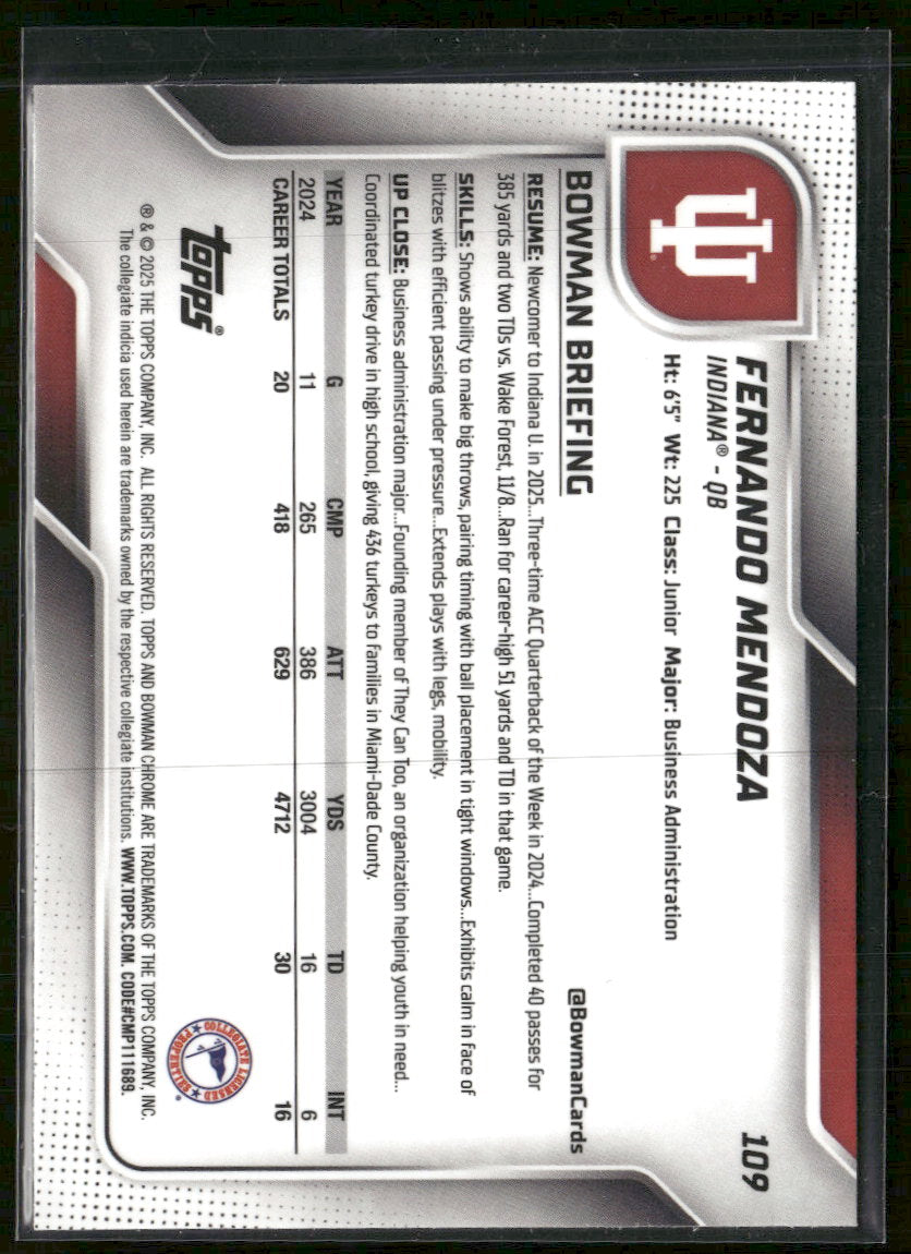 2025 Bowman University Chrome Fernando Mendoza #109