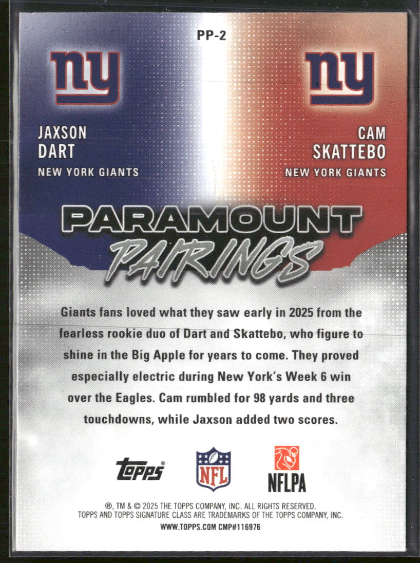 2025 Topps Signature Class Paramount Pairings Cam Skattebo / Jaxson Dart #PP-2