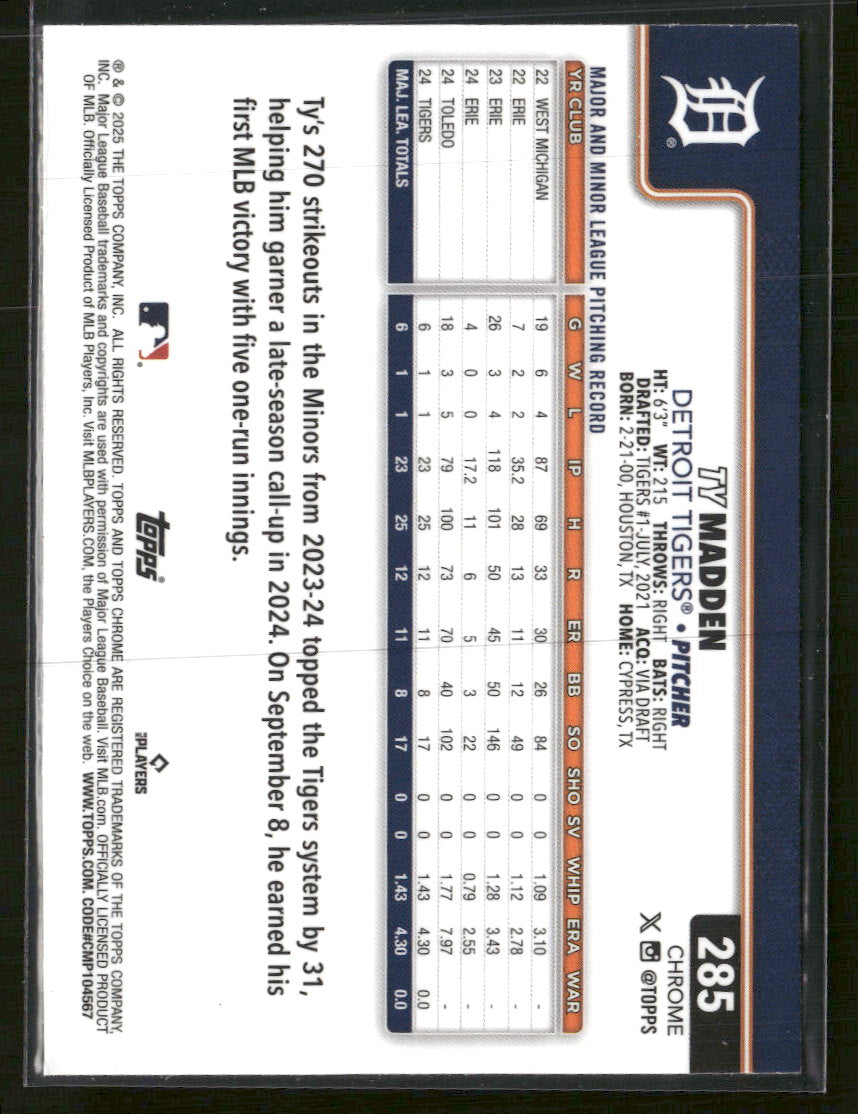 2025 Topps Chrome Lightboard Logo Base Variations Ty Madden Rookie #285