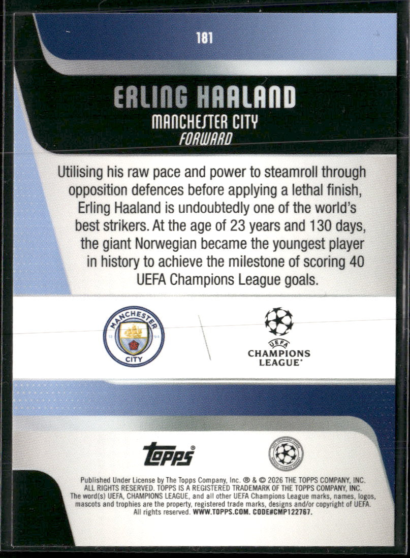 2025-26 Topps UEFA Club Competitions Yellow Holo Erling Haaland #/299 #181