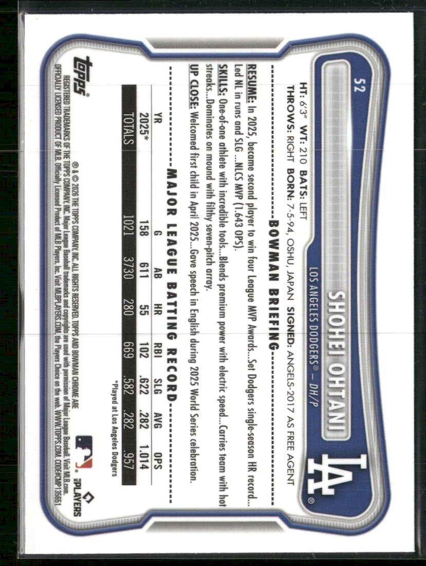 2026 Bowman Chrome Mojo Refractors Shohei Ohtani #52