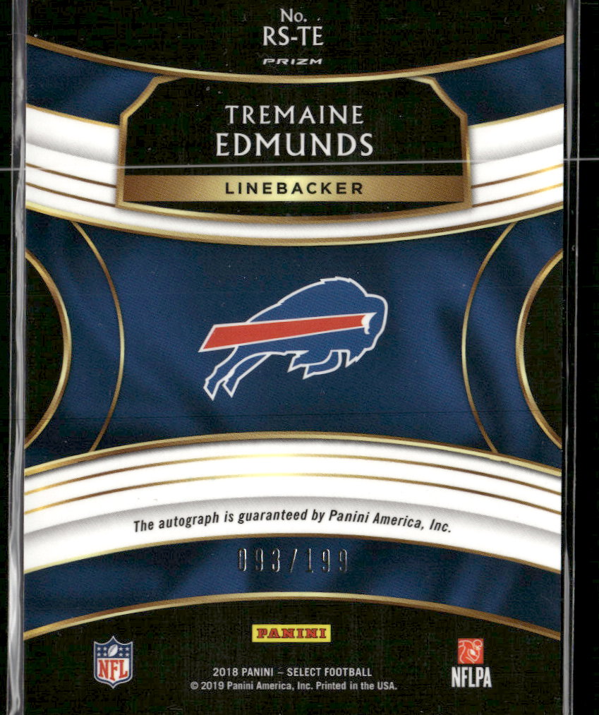 2018 Panini Select Rookie Signatures Prizm Tremaine Edmunds #/199 Auto #RS-TE