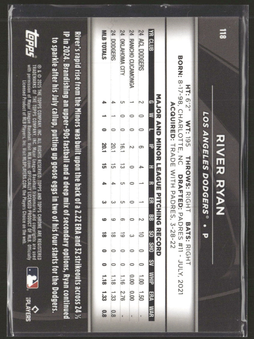 2025 Topps Chrome Black Blue Refractors River Ryan Rookie #/150 #118
