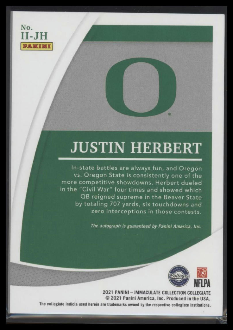 2021 Panini Immaculate Collection Collegiate Ink Justin Herbert #/99 Auto #II-JH