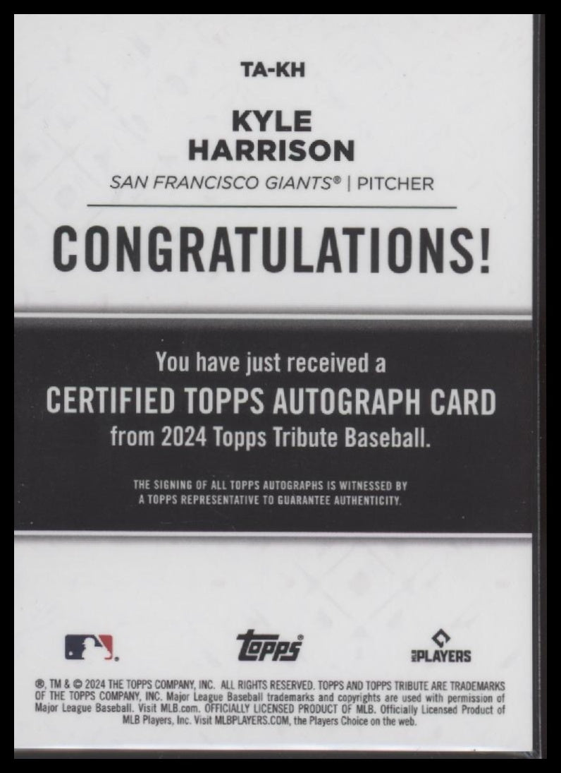 2024 Topps Tribute Tribute Autographs Green /99 Kyle Harrison Auto #TA-KH