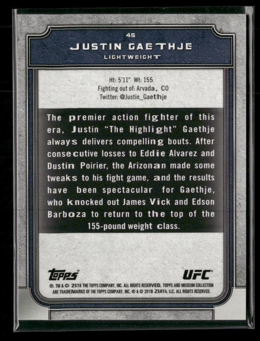 2019 Topps UFC Museum Collection Gold Justin Gaethje #/75 #45