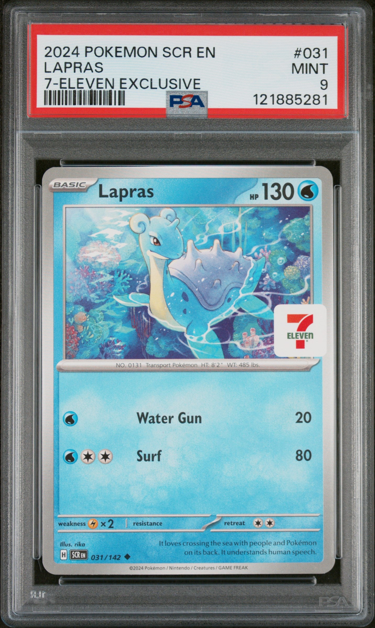 2024 Pokemon Scr En-Stellar Crown 7-Eleven Exclusive Lapras 9 PSA #031