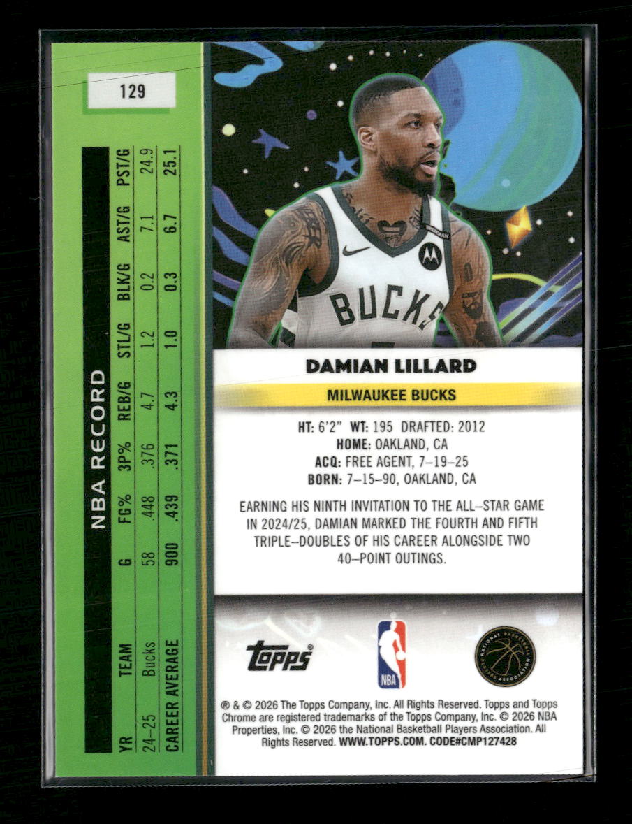 2025-26 Topps Chrome Cosmic Lunar Refractor Damian Lillard #129