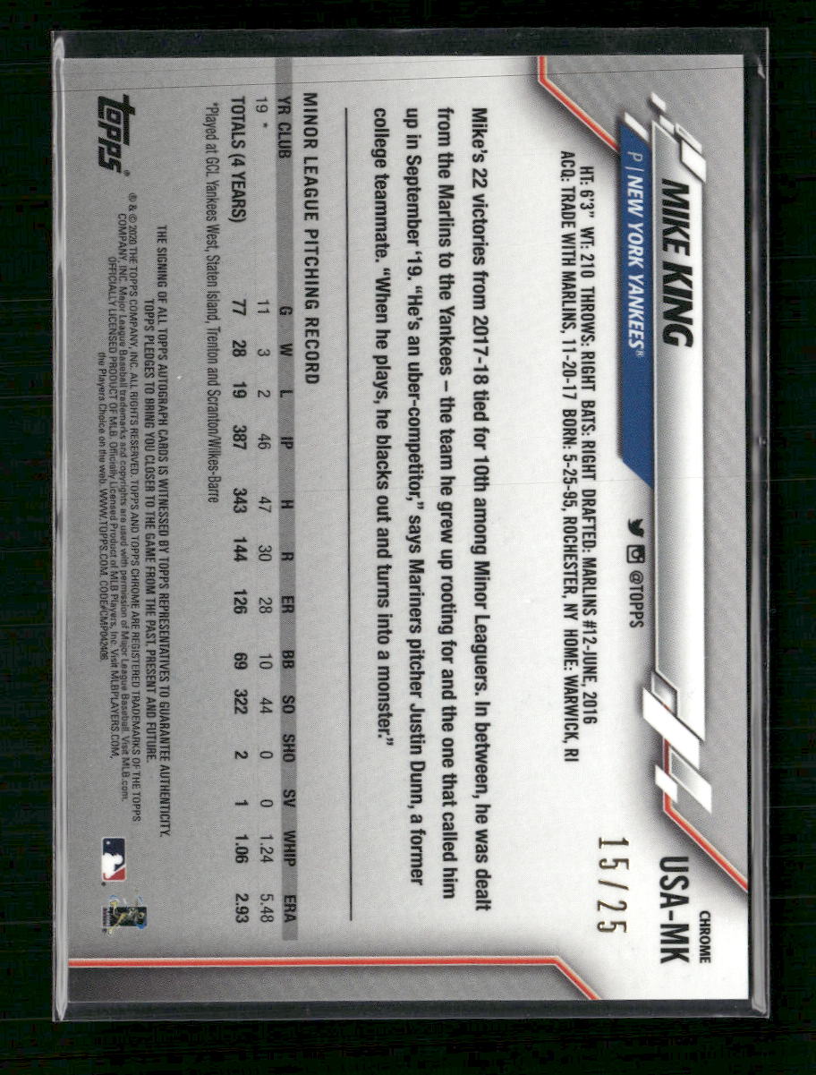 2020 Topps Chrome Update Rookie Autographs Orange Mike King #/25 #USA-MK
