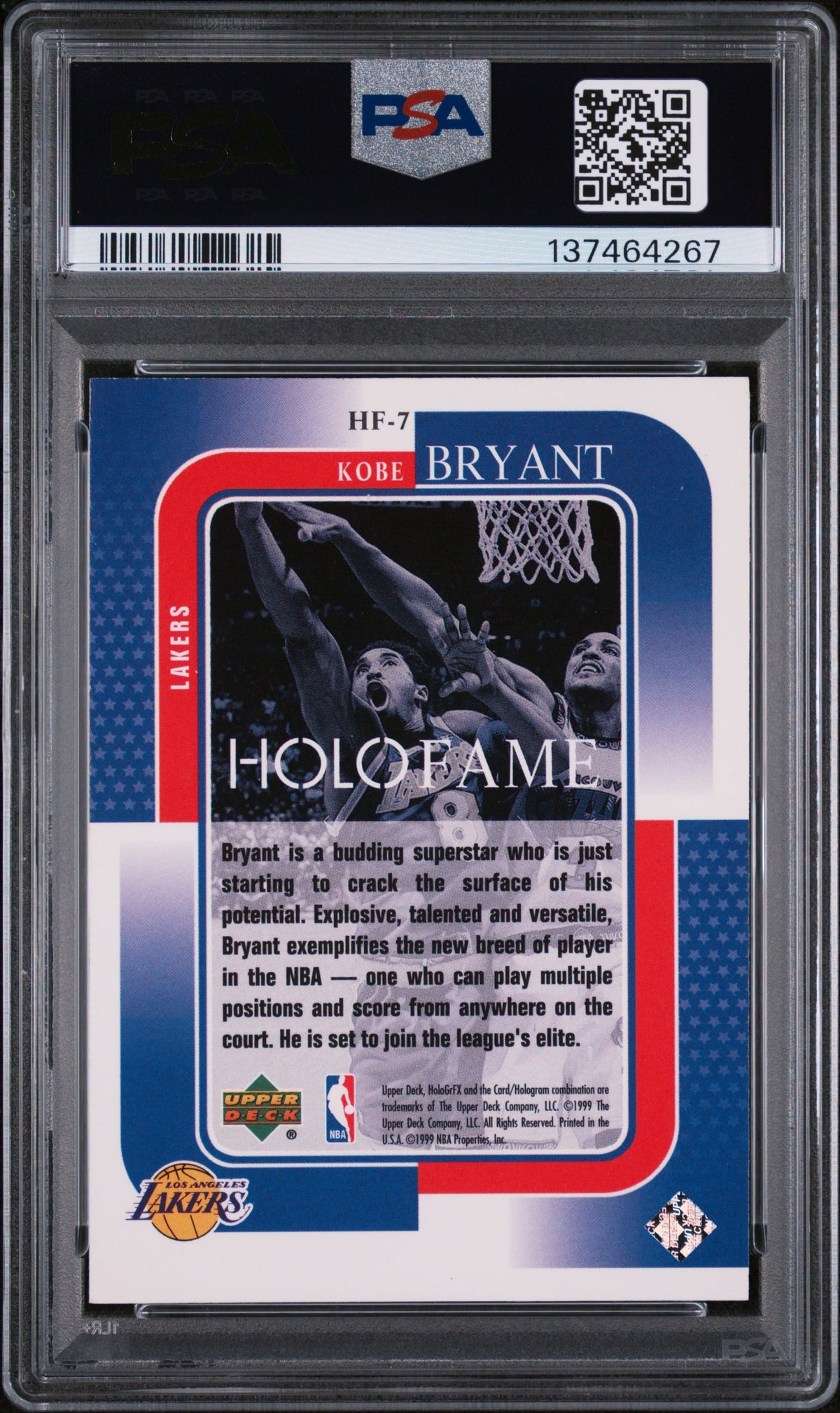 1999 Upper Deck Hologrfx Holofame Holofame Kobe Bryant 7 PSA #HF-7