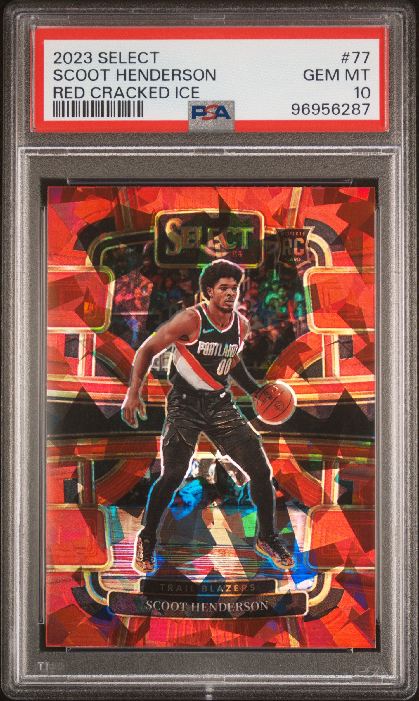 2023 Panini Select Red Cracked Ice Scoot Henderson 10 PSA #77