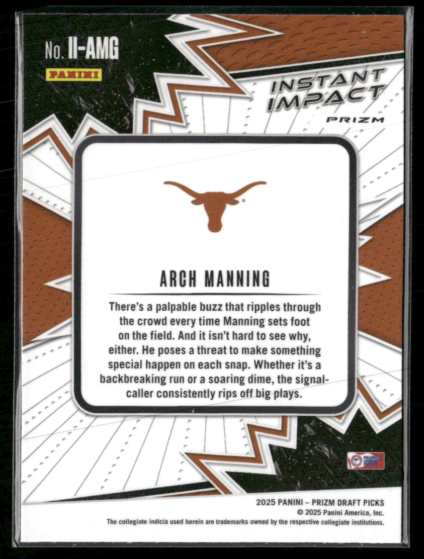 2025 Panini Prizm Draft Picks Instant Impact Gold Ice Arch Manning #II-AMG