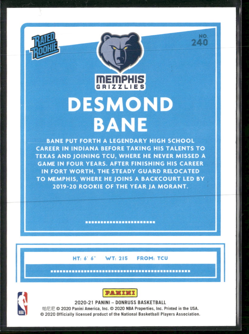 2020-21 Donruss Press Proof Purple Desmond Bane Rookie #/199 #240
