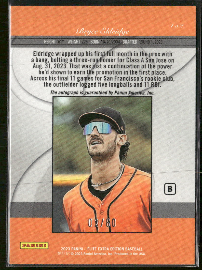 2023 Panini Elite Extra Edition Signatures Prime # B Bryce Eldridge #/60 #152