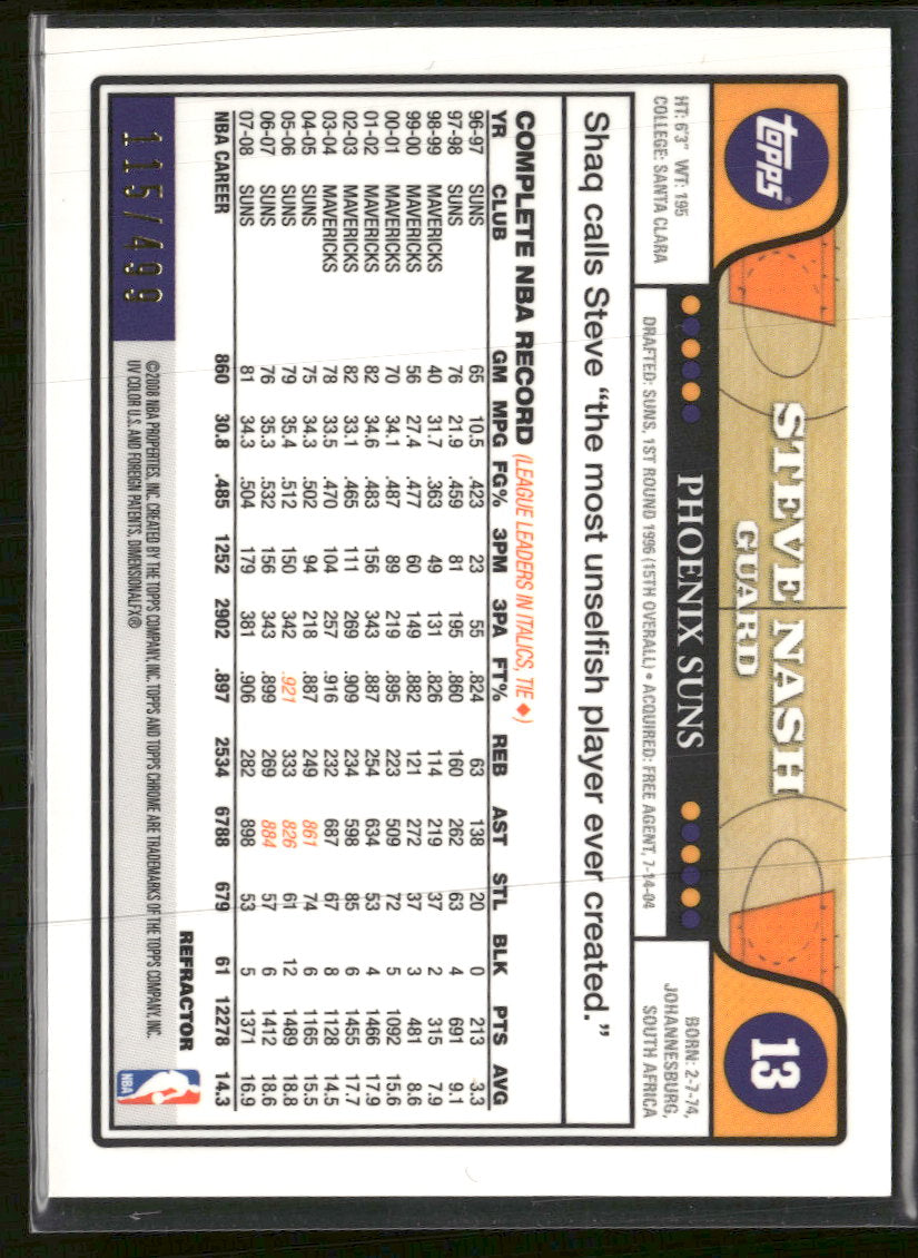 2008-09 Topps Chrome Refractors Orange Steve Nash #/499 #13
