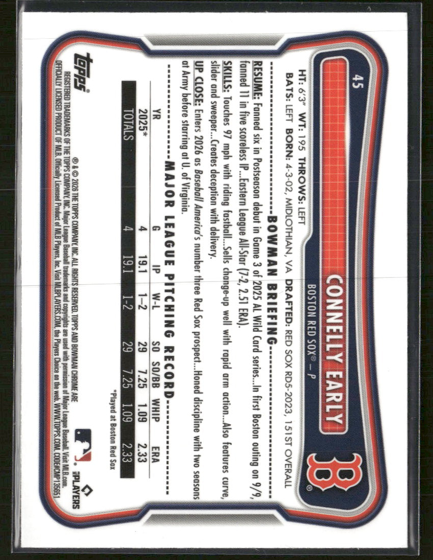 2026 Bowman Chrome Mojo Aqua Refractors Connelly Early Rookie #/125 #45