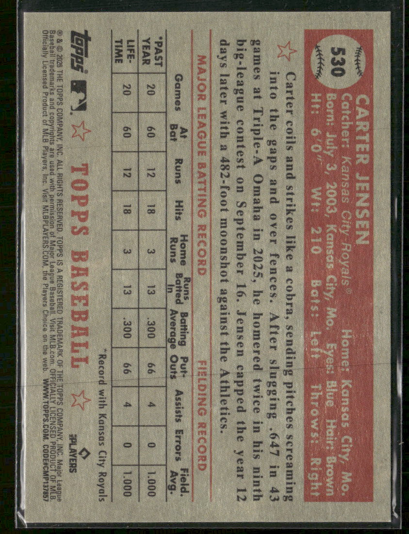 2026 Topps 1952 Base Card Variations Carter Jensen Rookie #530