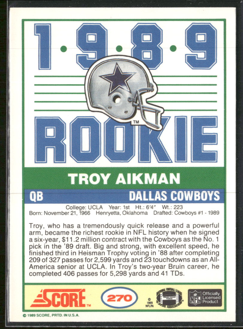 1989 Score Troy Aikman Rookie #270