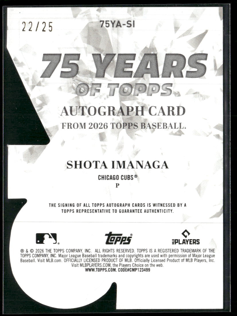 2026 75 Years of Topps Auto Die Cut Orange Foil #/25 Shota Imanaga #75YA-SI