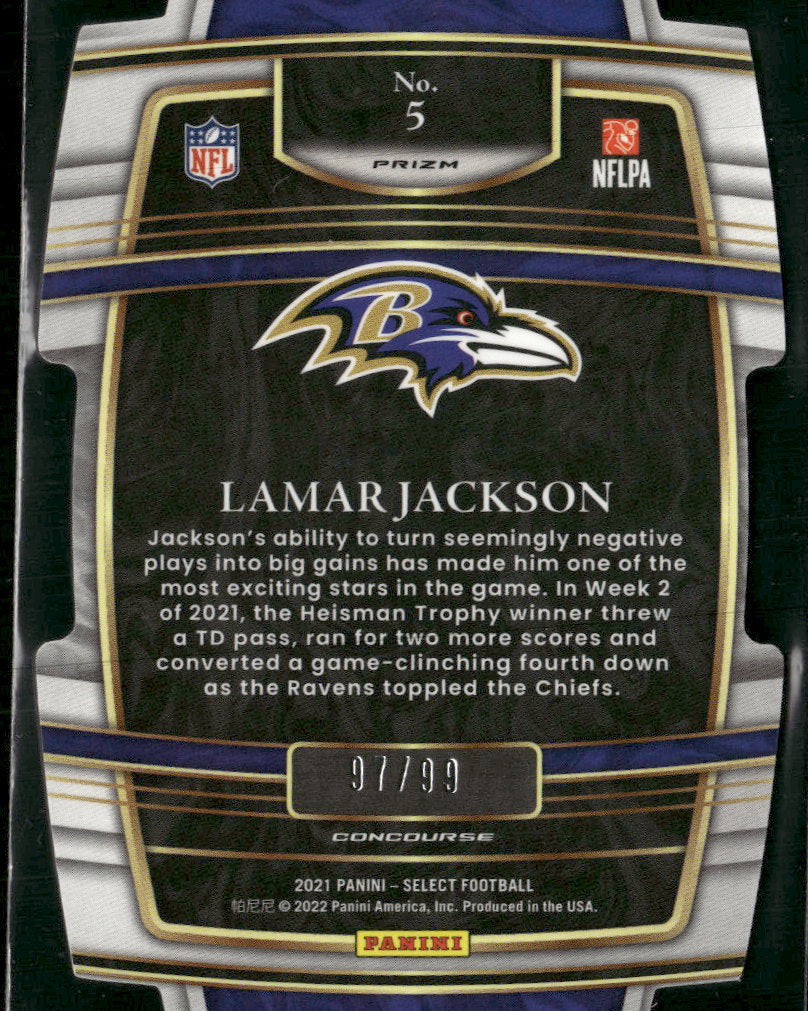 2021 Panini Select White Prizm Die Cut Lamar Jackson #/99 #5