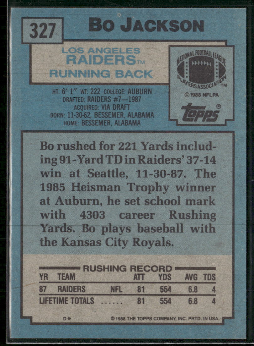 1988 Topps Bo Jackson Rookie #327