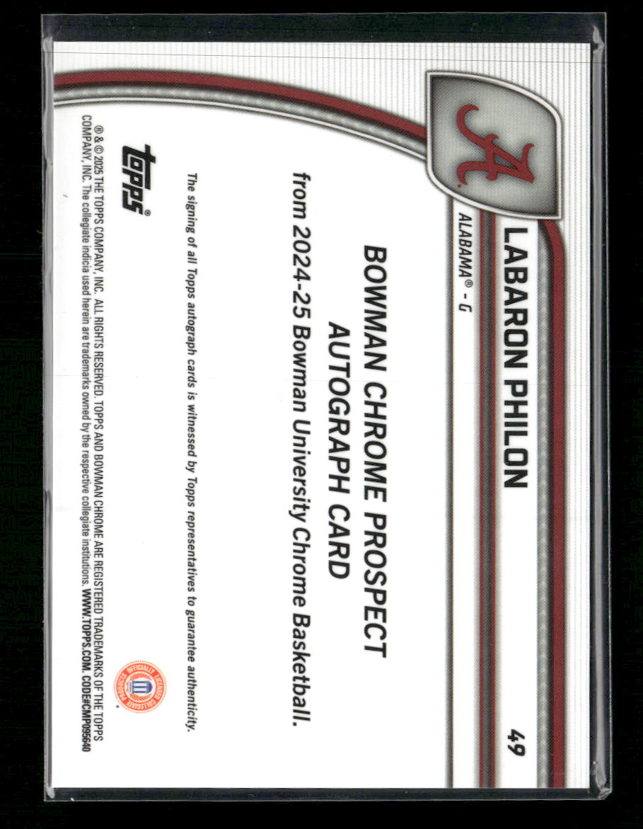 2024-25 Bowman U Chrome Prospects Auto Green Refractor Labaron Philon #/99 #49
