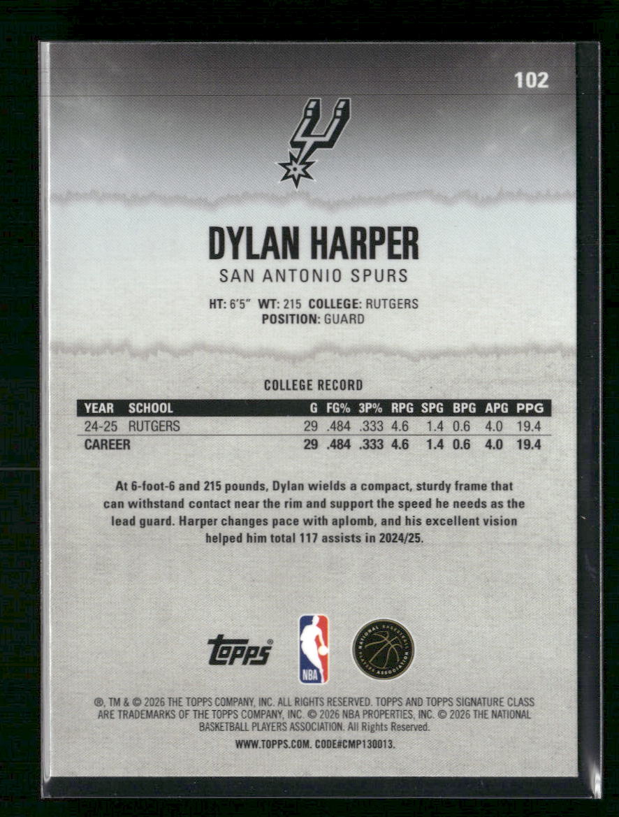 2025-26 Topps Signature Class Lime Refractor #/175 Dylan Harper Rookie #102