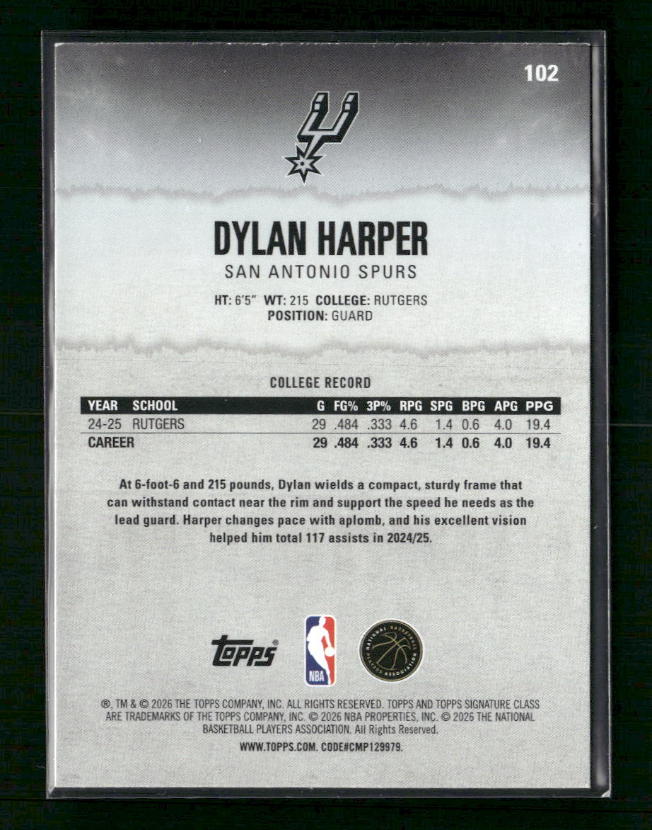 2025-26 Topps Signature Class Yellow Dylan Harper Rookie #/399 #102
