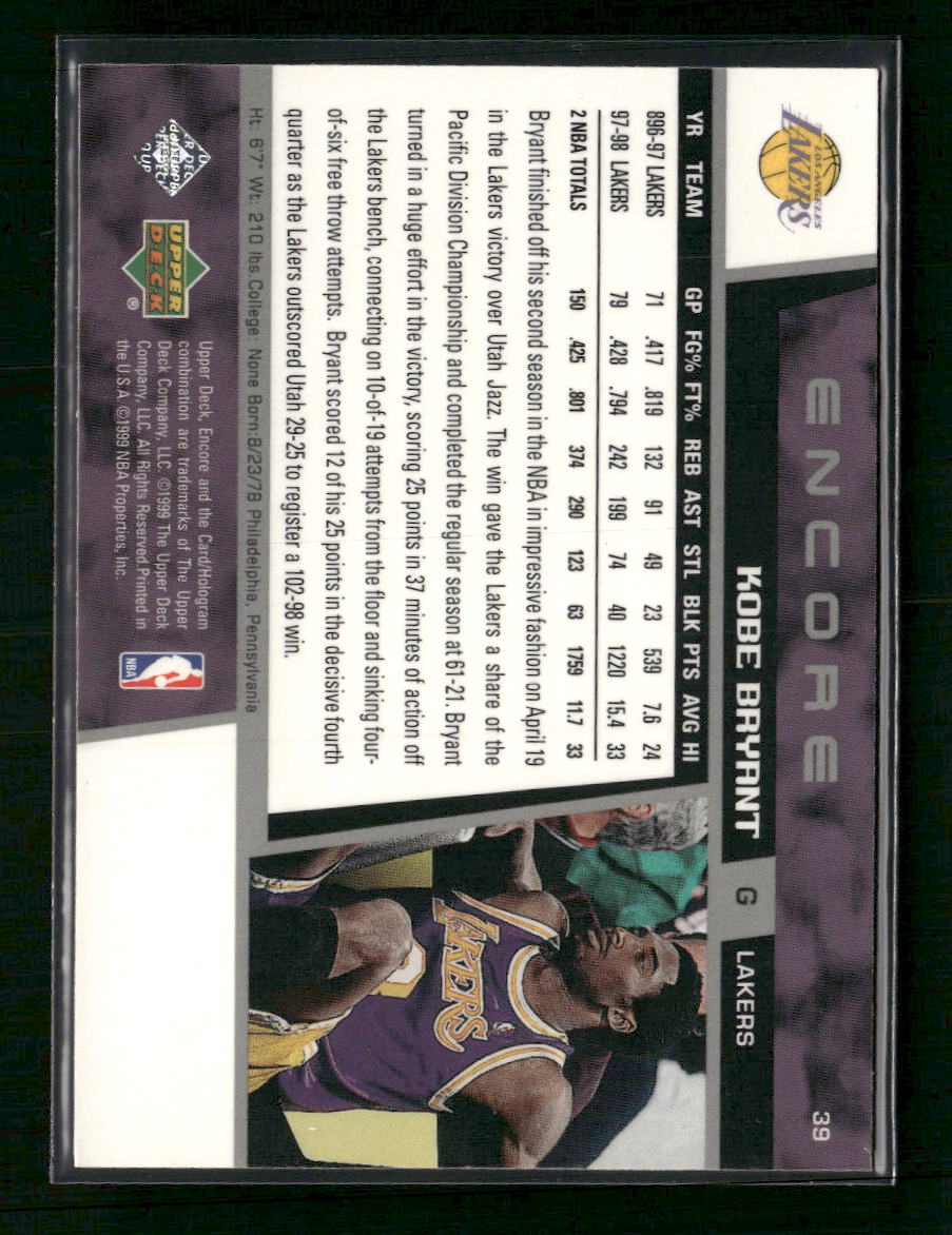 1998-99 Upper Deck Encore Kobe Bryant #39