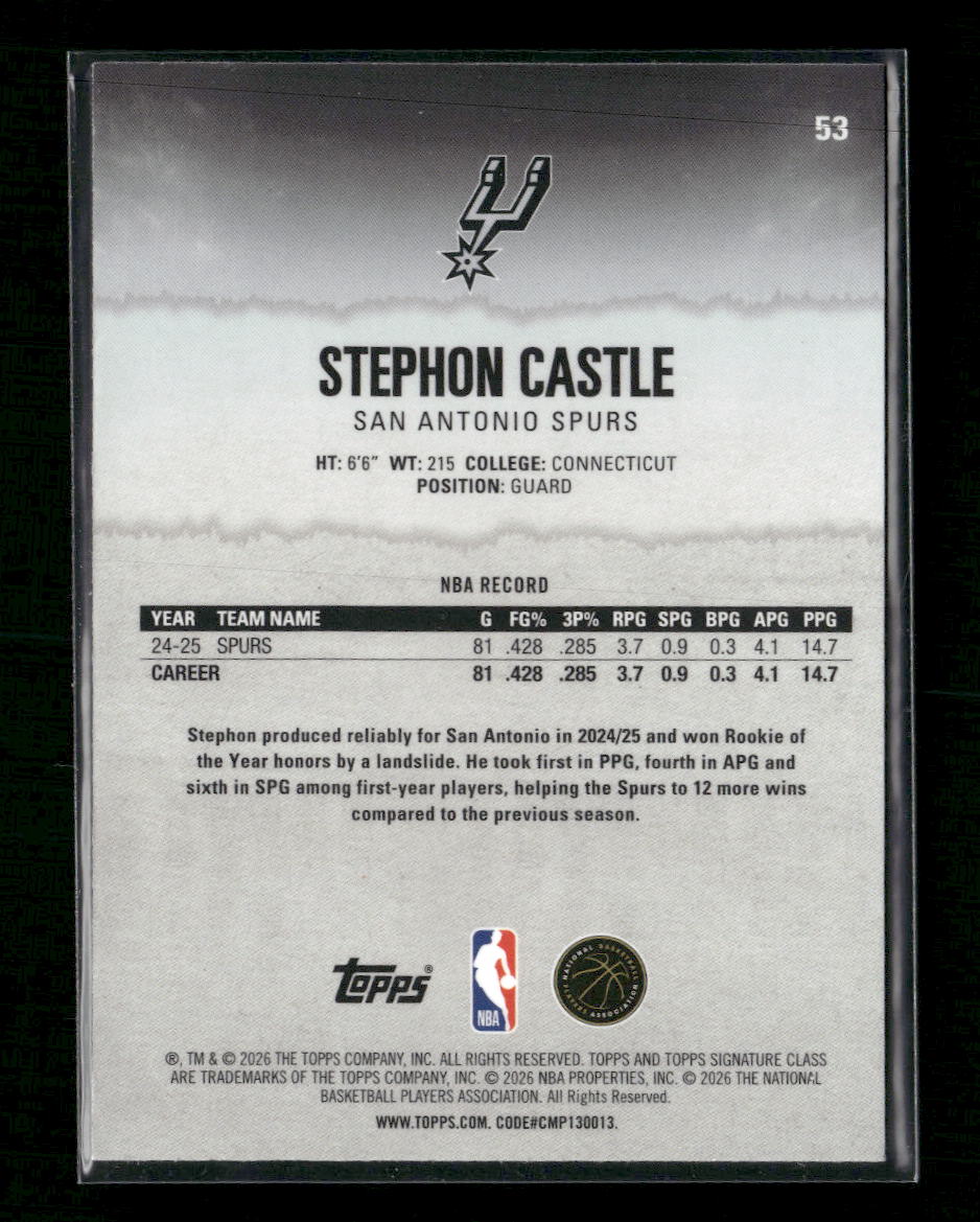 2025-26 Topps Signature Class Chrome Yellow Refractors Stephon Castle #/275 #53