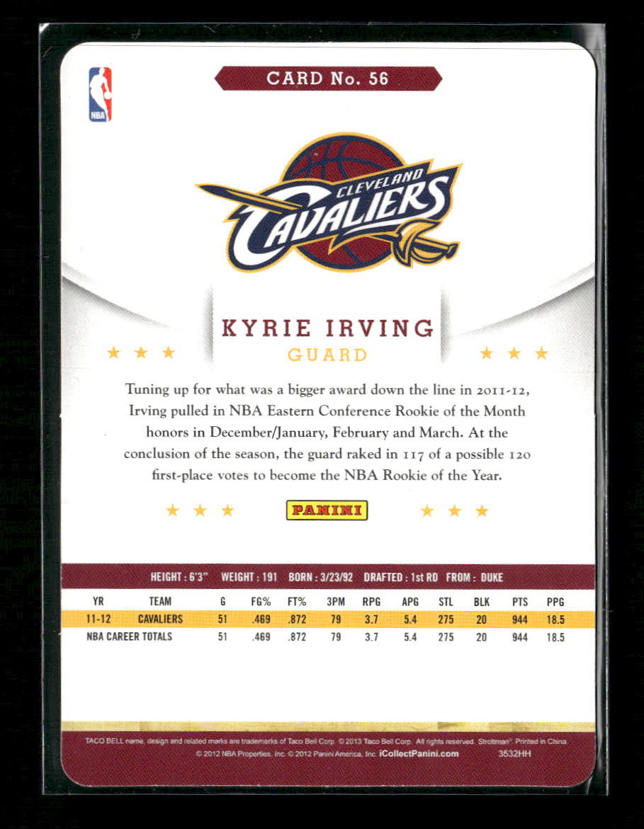 2012-13 Hoops Taco Bell Kyrie Irving #56
