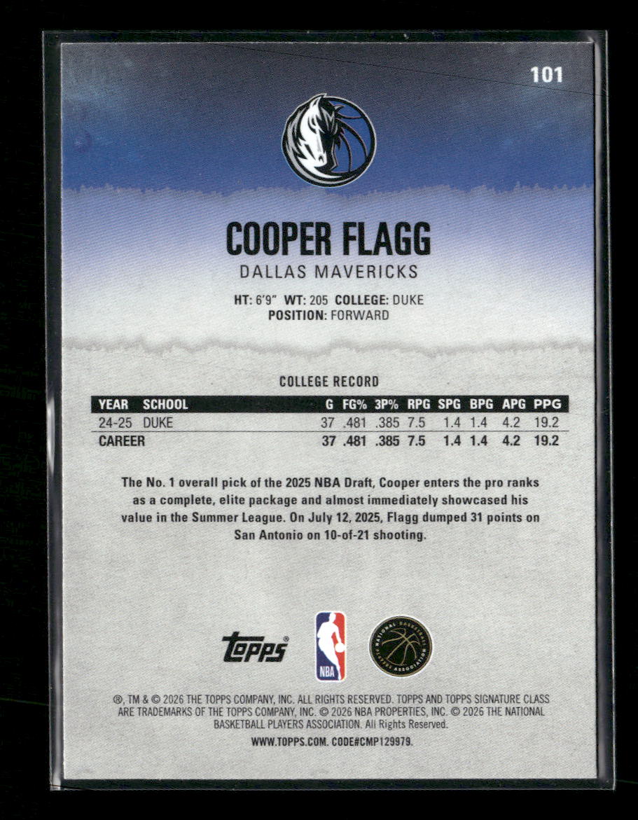 2025-26 Topps Signature Class Cooper Flagg Rookie #101