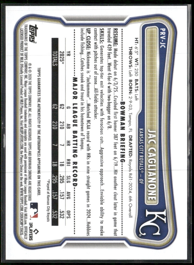2026 Bowman Green Jac Caglianone Rookie #/99 #75