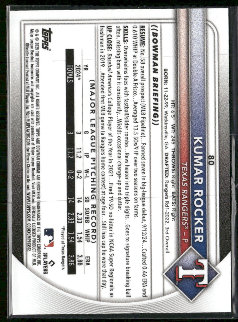 2025 Bowman Chrome Mojo Orange Refractor Kumar Rocker Rookie #/25 #80