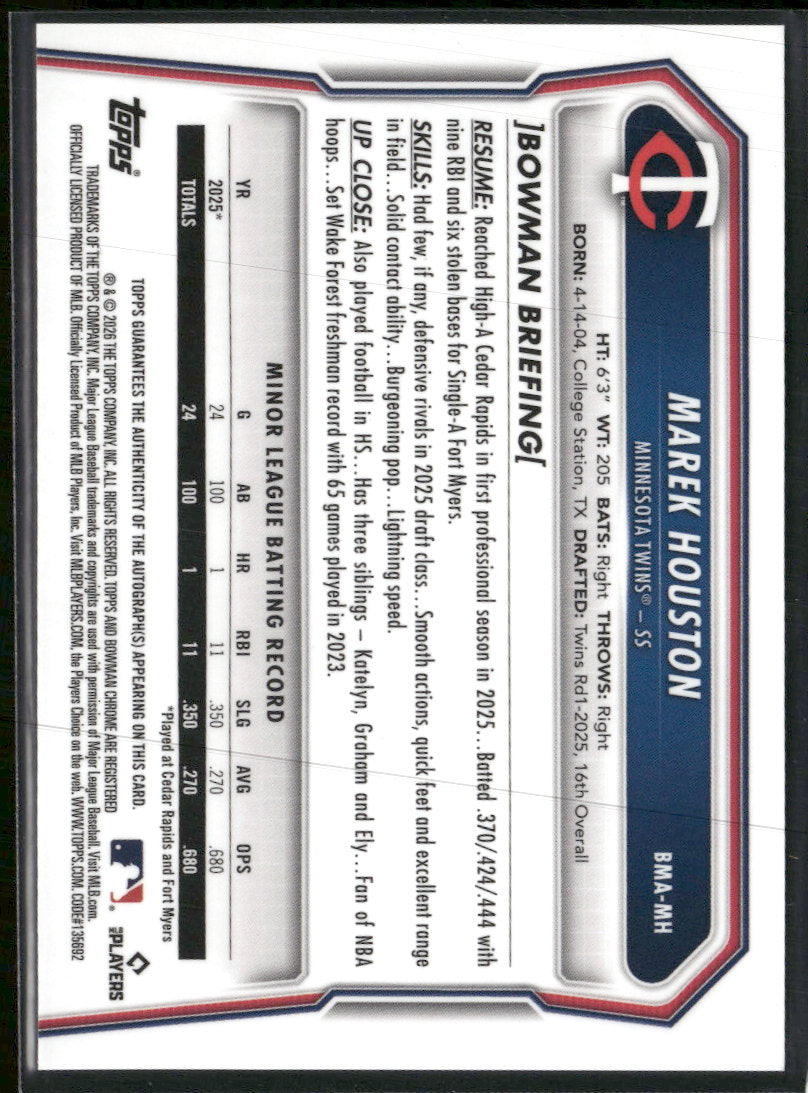 2026 Bowman Chrome Autographs Mojo Refractors Marek Houston Auto #BMA-MH