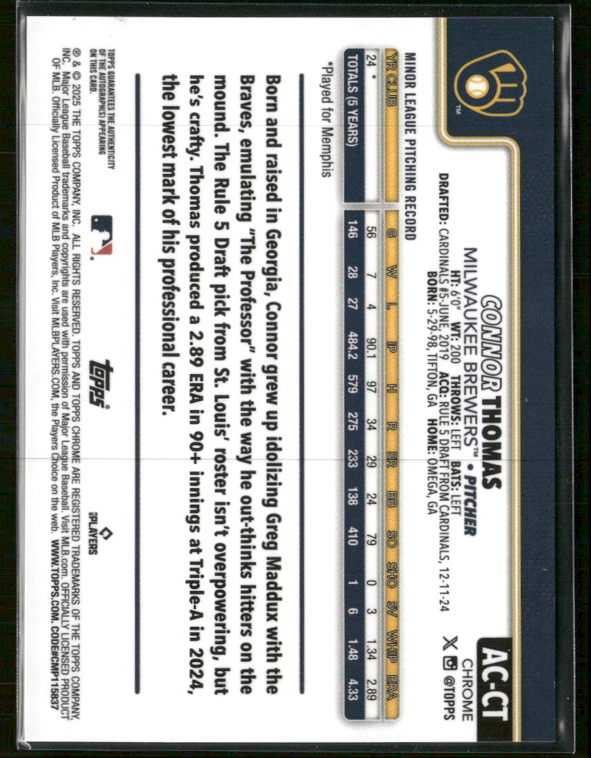 2025 Topps Chrome Update Auto Gold Refractor #/50 Connor Thomas #AC-CT