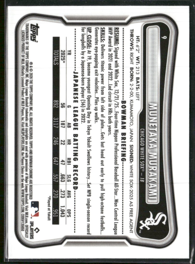2026 Bowman Rookie Red RC Logo Munetaka Murakami Rookie #9