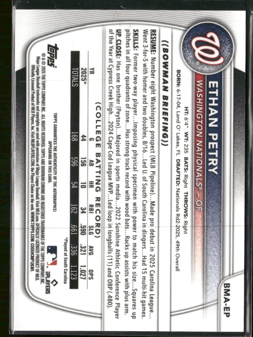 2025 Bowman C Prospect Auto Purple Mojo Refractor Ethan Petry  #BMA-EP