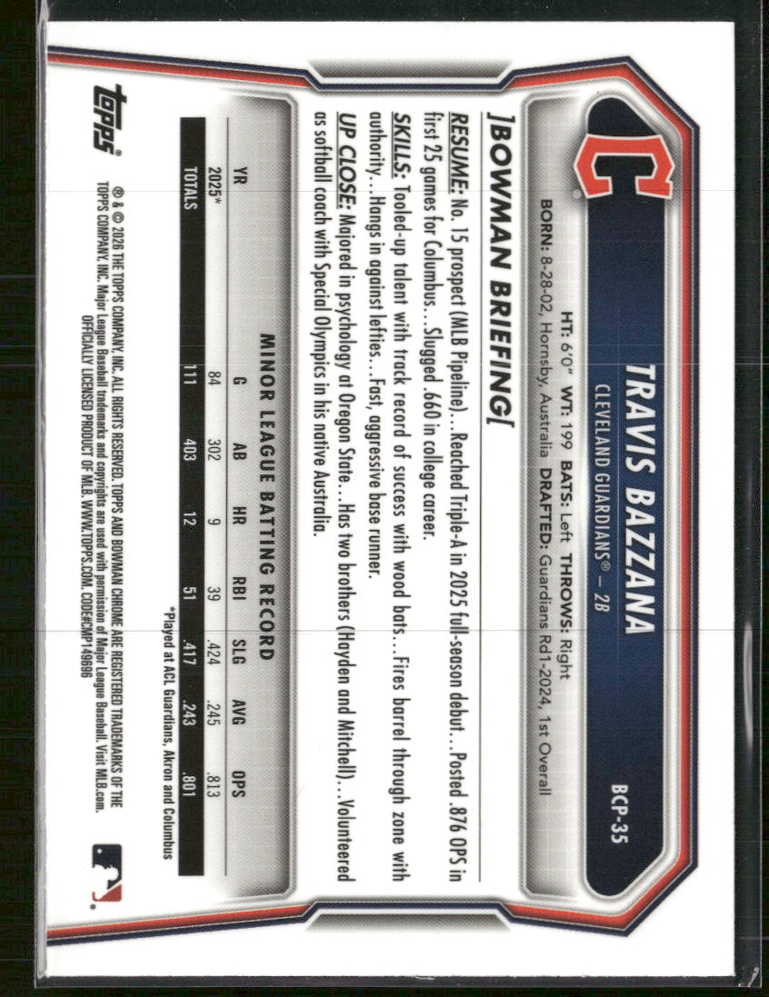 2026 Bowman Chrome Prospects Mojo Purple Refractor Travis Bazzana #/250 #BCP-35