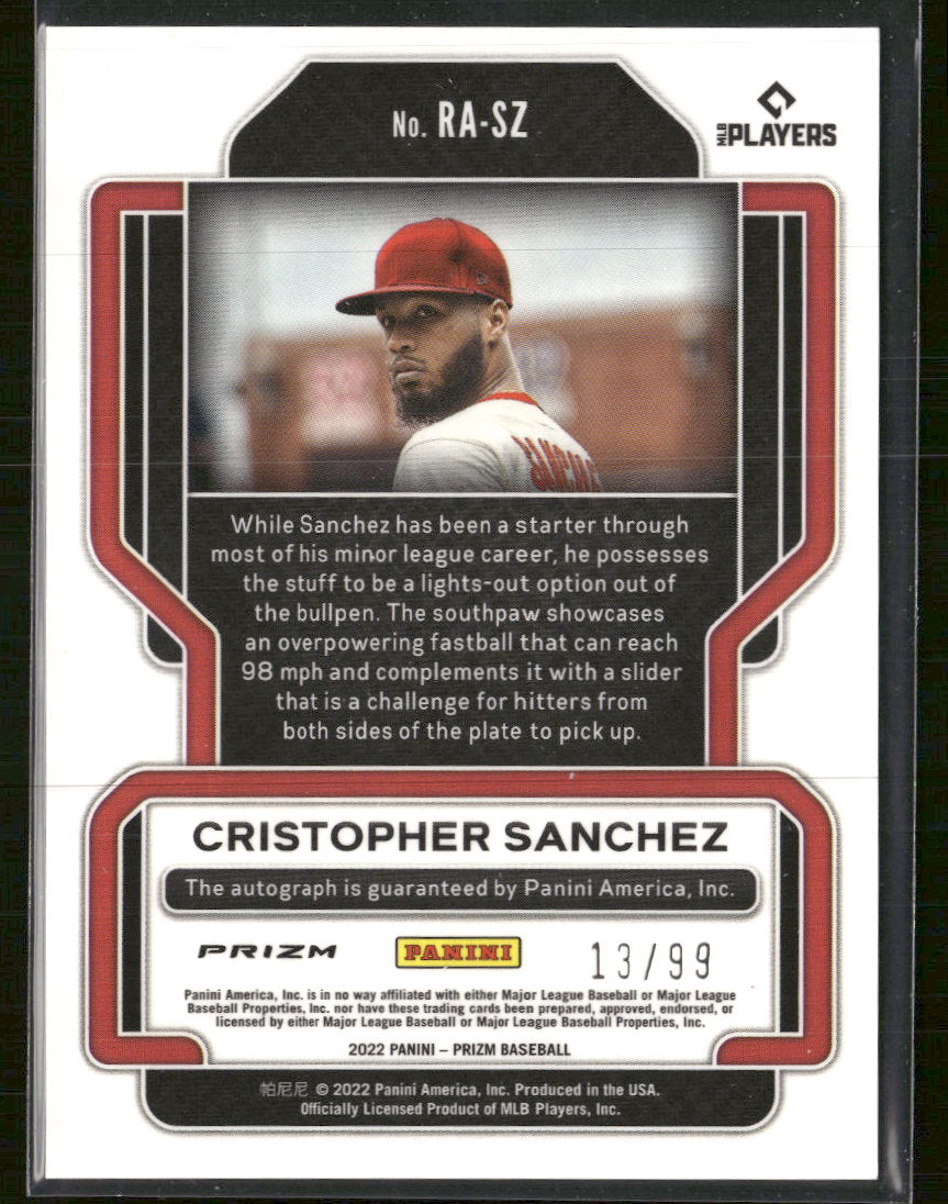2022 Panini Prizm Rookie Autographs Red #/99 Cristopher Sanchez #RA-SZ