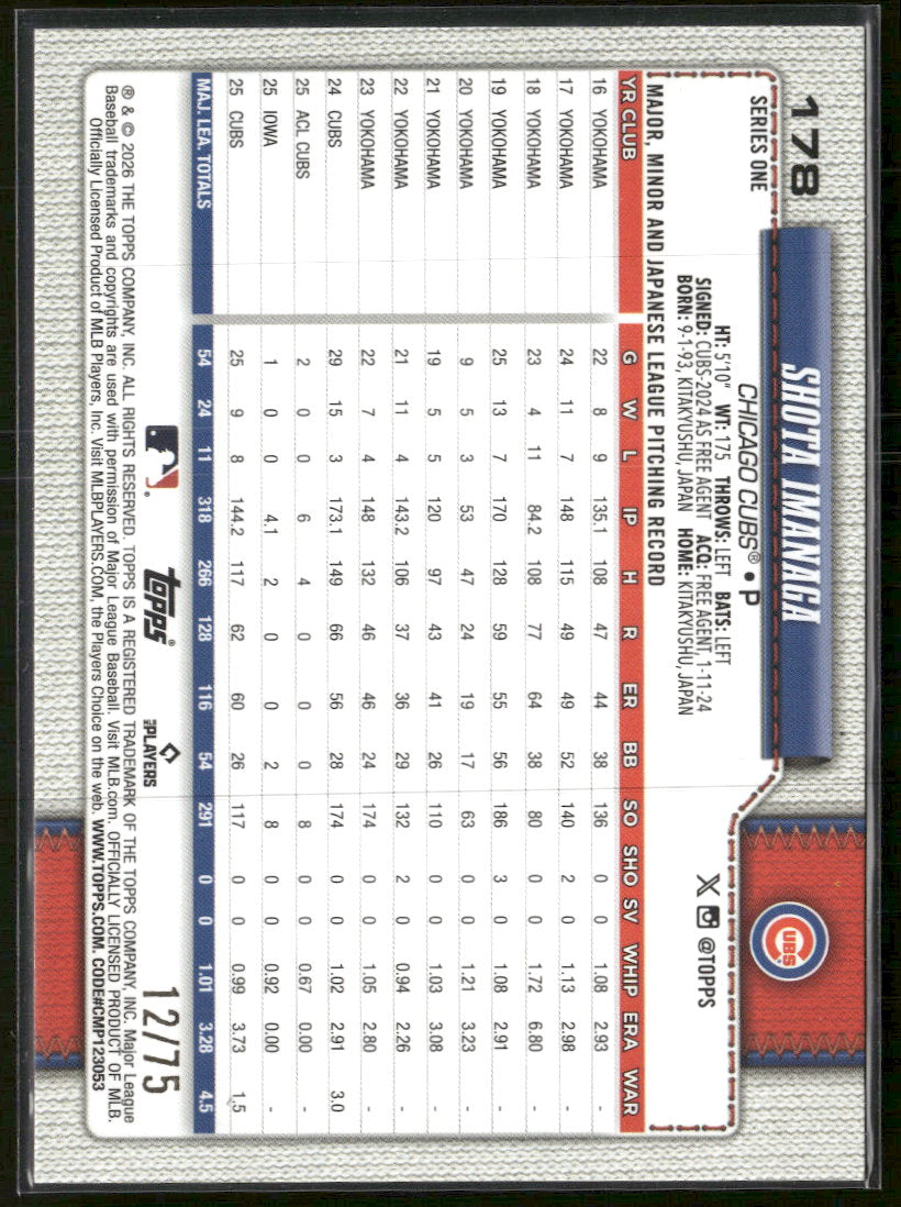 2026 Topps Black Border Shota Imanaga #/75 #178